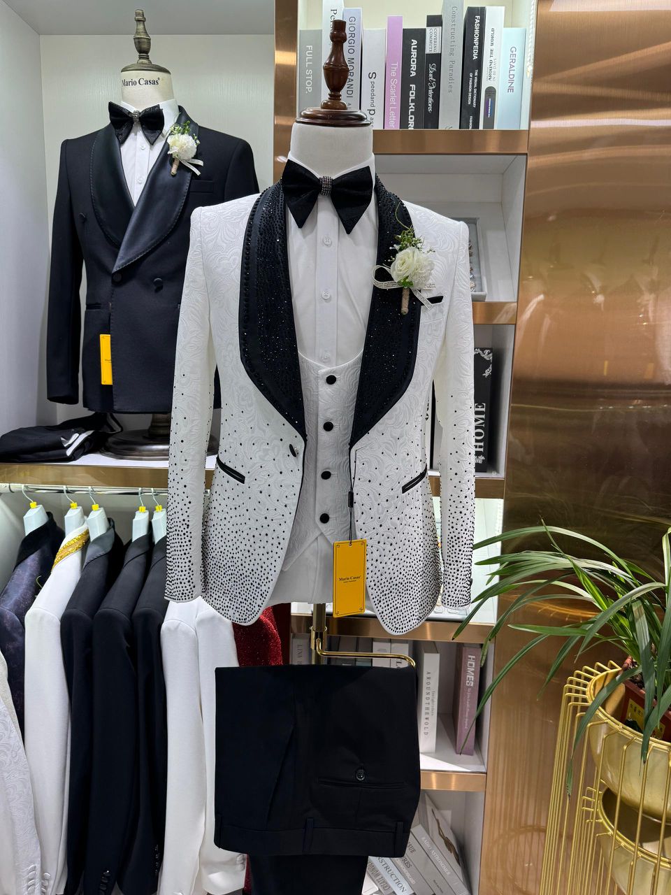 Mario Casas Luxury Crystal-Embellished Shawl Lapel Tuxedo